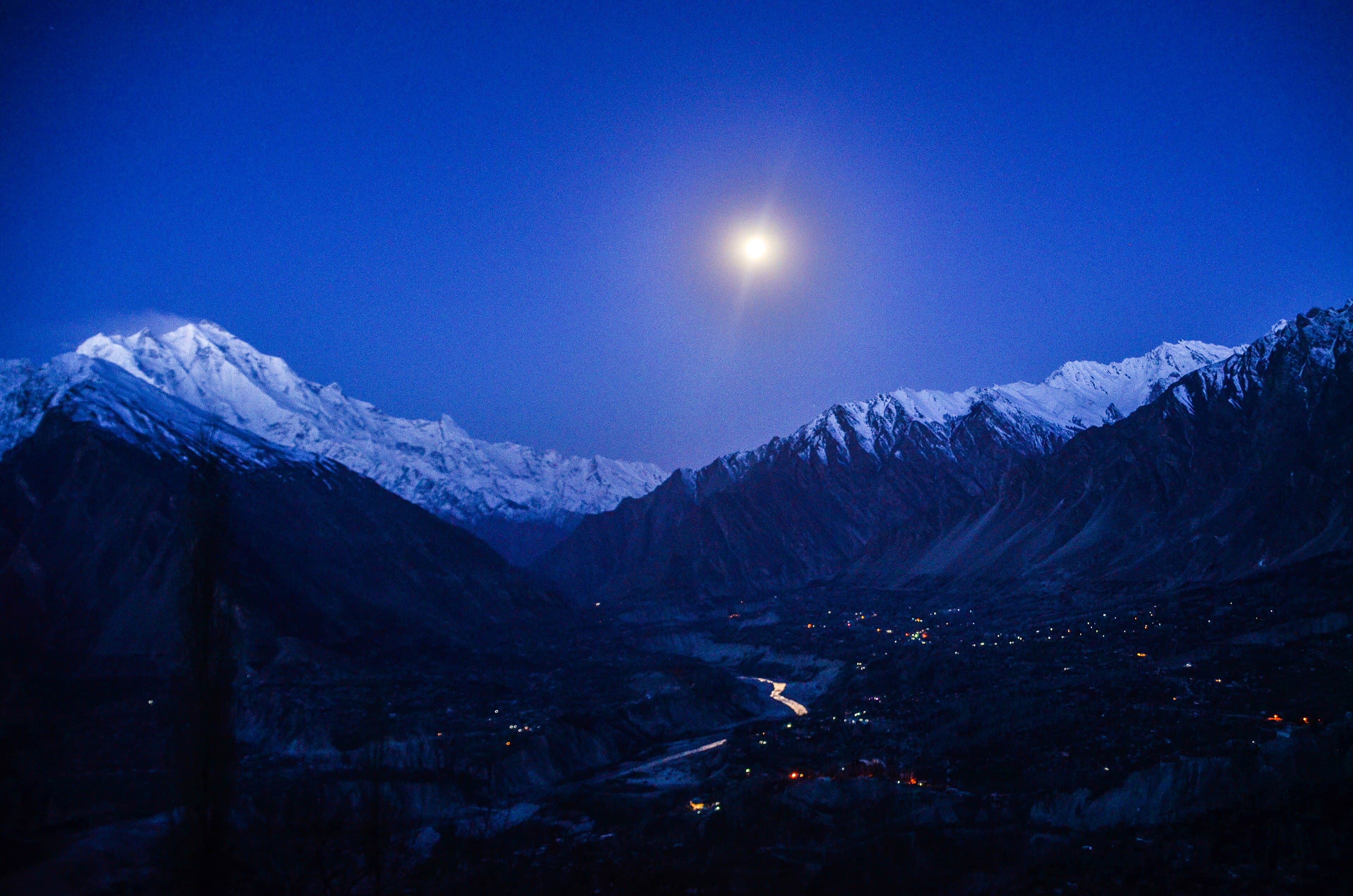 Hunza Valley with Rakaposhi peak rising above terraced fields