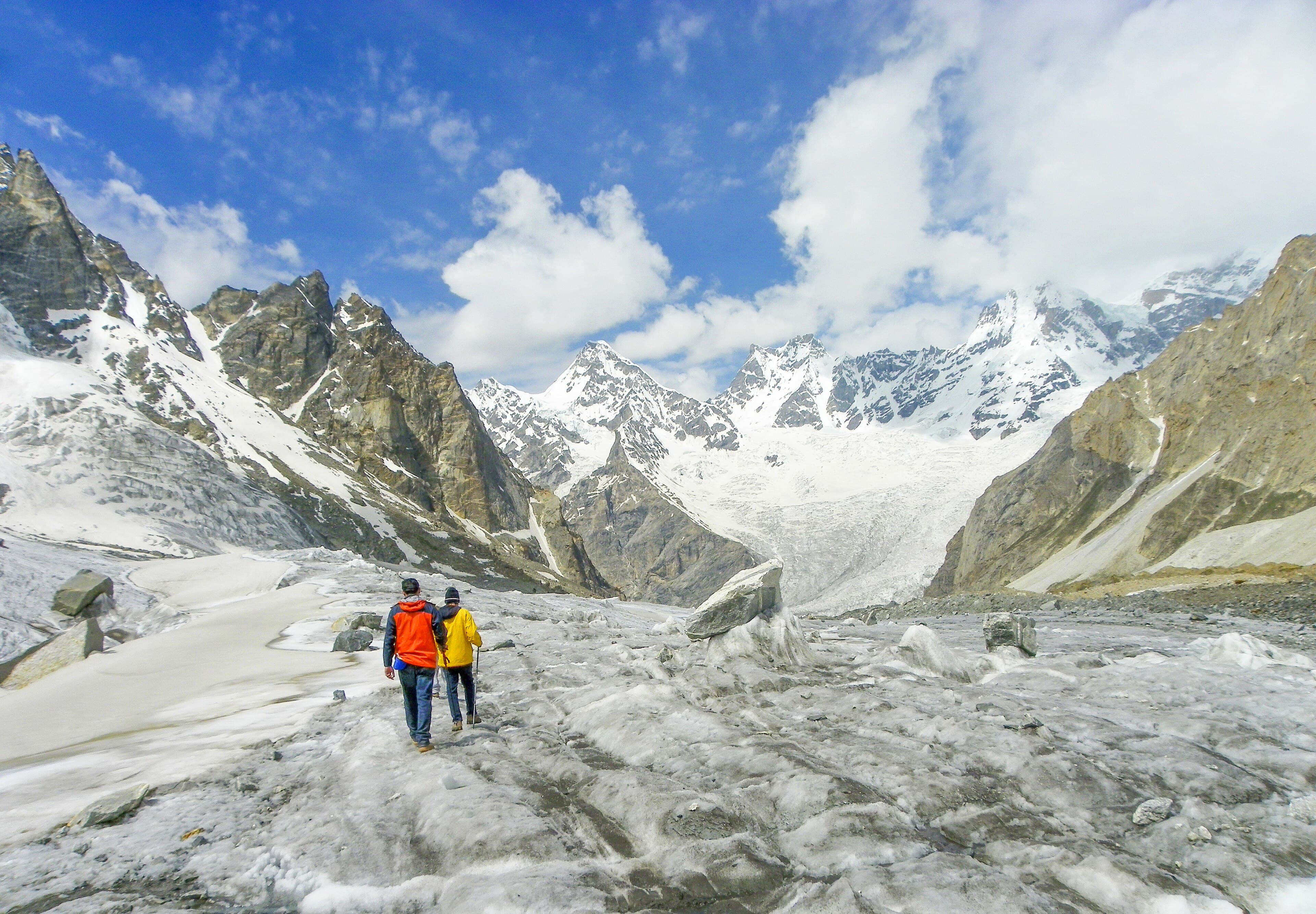 Masherbrum's icy pyramid rising above the trail to Masherbrum Base Camp in the Hushe Valley