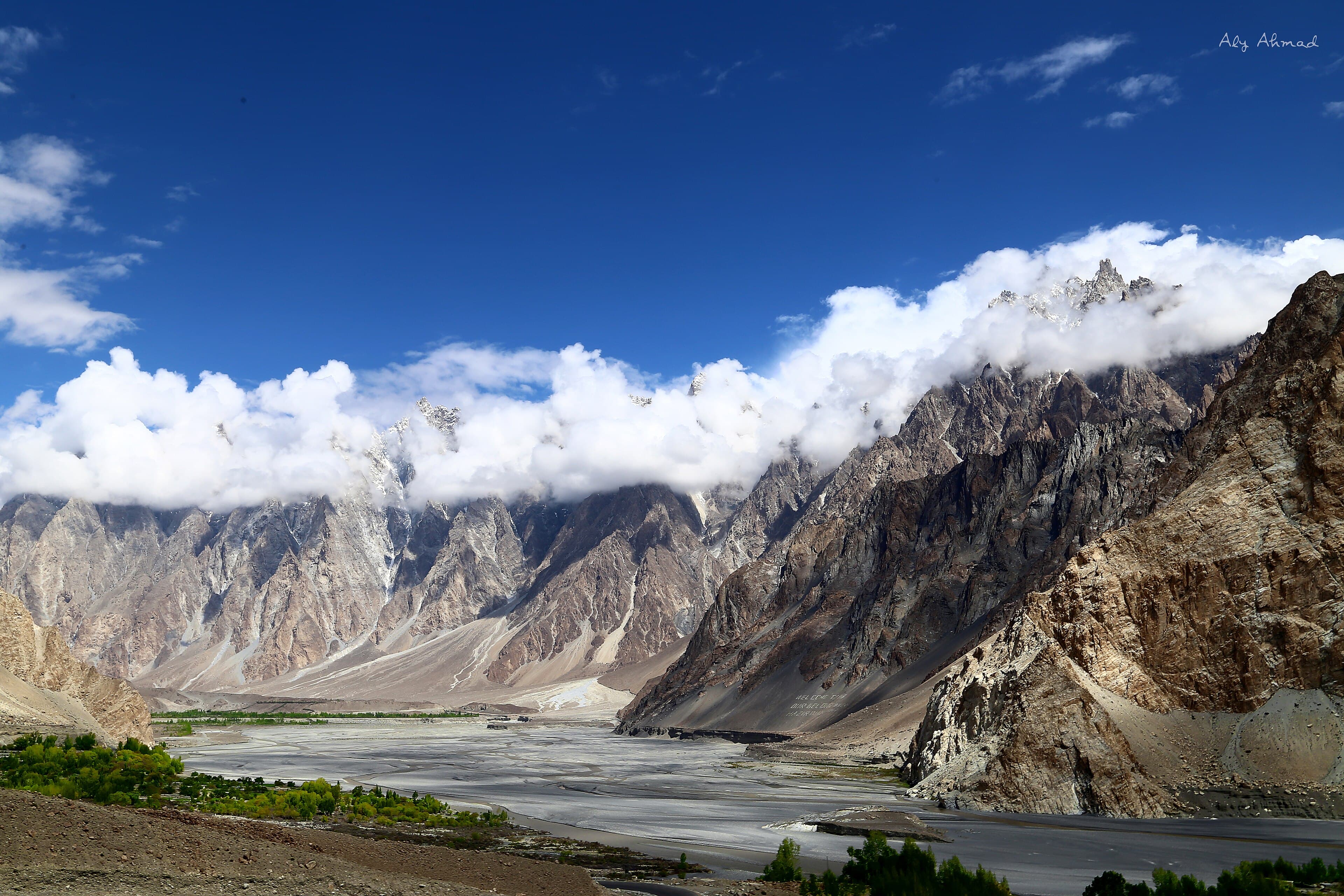 The Passu Cones rising above the Hunza River on the Karakoram Highway